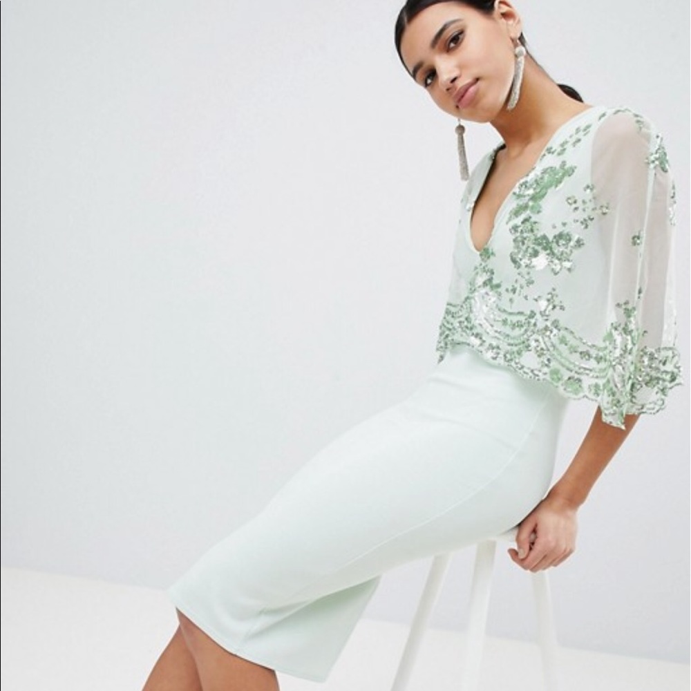 ASOS Sequin Cape Overlay Scuba Midi Dress | US 4